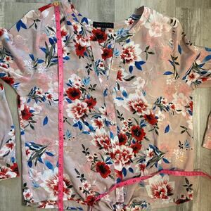 Sanctuary Shirt Womens Medium Light Pink Floral Lightweight Tie Waist Blouse